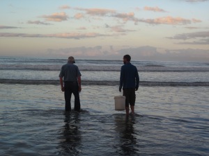 Searching for shellfish on a side trip near Whakatane